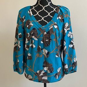 Diane Von Furstenberg  Teal Orchid Puff Sleeve Blouse